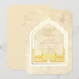 NIKAH - Verzierte islamische Moschee-Goldhochzeit Einladung