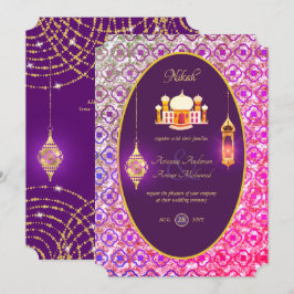 NIKAH - Verzierte Moschee - Lila Hochzeitseinladun Einladung