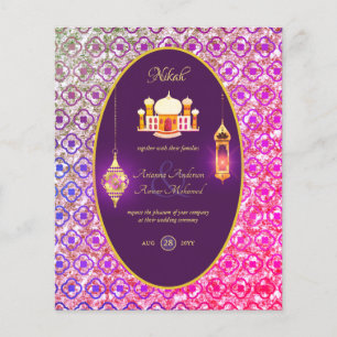 NIKAH - Verzierte Moschee - Lila Hochzeitseinladun Flyer