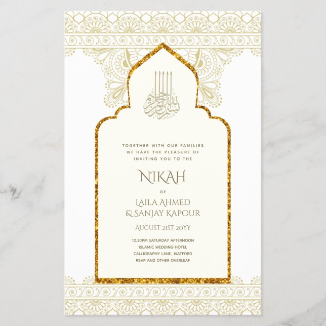 NIKAH - Verzierter islamischer Moschee-Gold-Weddin Flyer (Vorne)