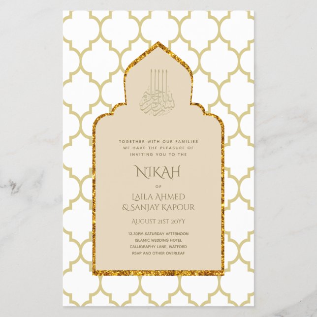 NIKAH - Verzierter islamischer Moschee-Gold-Weddin Flyer (Vorne)
