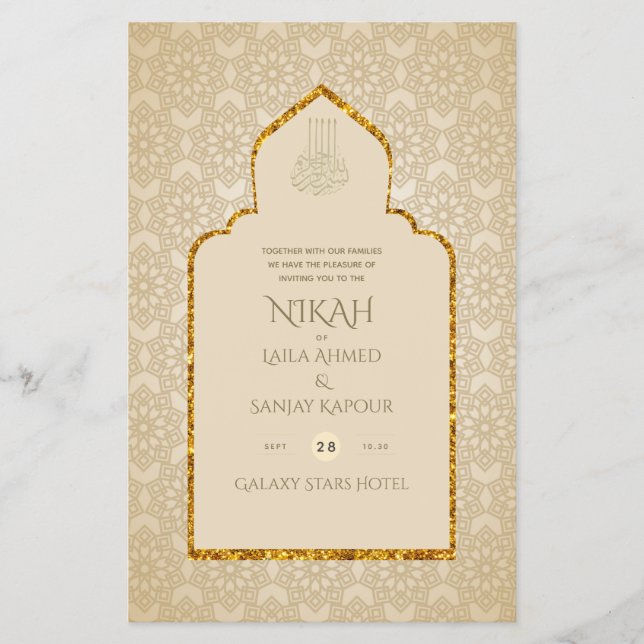 NIKAH - Verzierter islamischer Moschee-Gold-Weddin Flyer (Vorne)