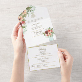 NIKAH WALLIMAH Gold Floral All in All In One Einladung