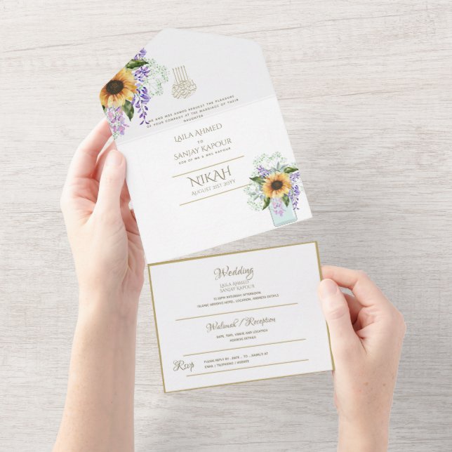 NIKAH WALLIMAH Gold Floral All in All In One Einladung (Abreißen)