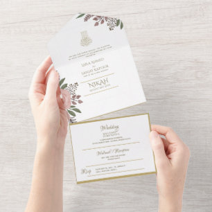 NIKAH WALLIMAH Gold Floral All in One Einladung