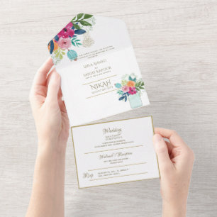 NIKAH WALLIMAH Gold Floral All in One Einladung