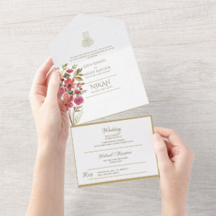 NIKAH WALLIMAH Gold Floral All in One Einladung