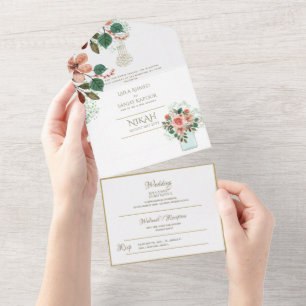 NIKAH WALLIMAH Gold Floral All in One Einladung