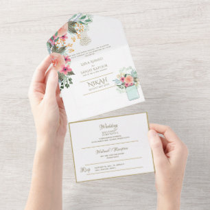 NIKAH WALLIMAH Gold Floral All in One Einladung