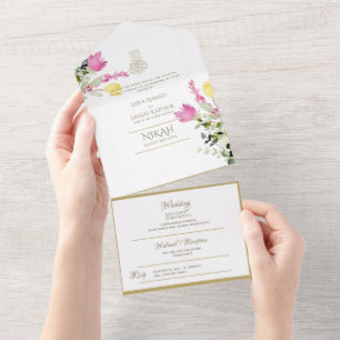 NIKAH WALLIMAH Gold Floral All in One Einladung