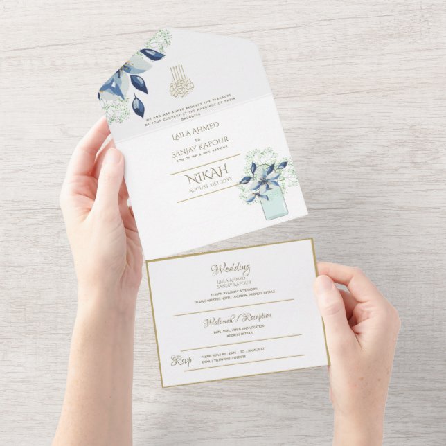 NIKAH WALLIMAH Gold Floral All in One Einladung (Abreißen)