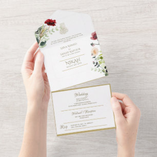 NIKAH WALLIMAH Gold Floral All in One Einladung