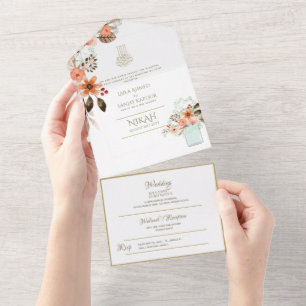 NIKAH WALLIMAH Gold Floral All in One Einladung