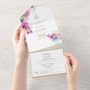 NIKAH WALLIMAH Gold Floral All in One Einladung