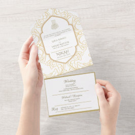NIKAH WALLIMAH Gold Verziert All In One Einladung