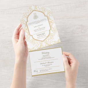 NIKAH WALLIMAH Gold Verziert All In One Einladung