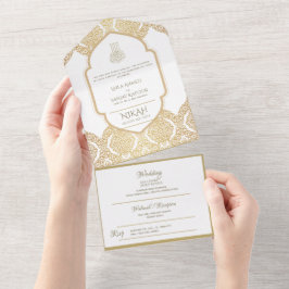 NIKAH WALLIMAH Gold Verziert All In One Einladung