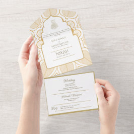NIKAH WALLIMAH Gold Verziert All In One Einladung