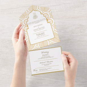 NIKAH WALLIMAH Gold Verziert All In One Einladung