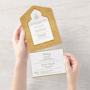 NIKAH WALLIMAH Gold Verziert All In One Einladung
