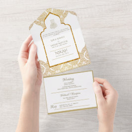 NIKAH WALLIMAH Gold Verziert All In One Einladung