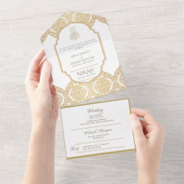 NIKAH WALLIMAH Gold Verziert All In One Einladung