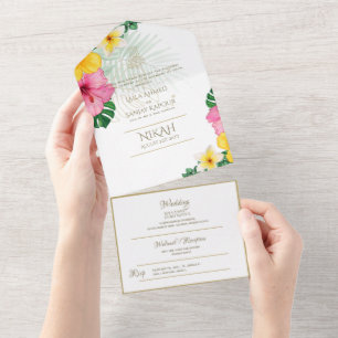 NIKAH WALLIMAH Tropical Blätter All In One Einladung