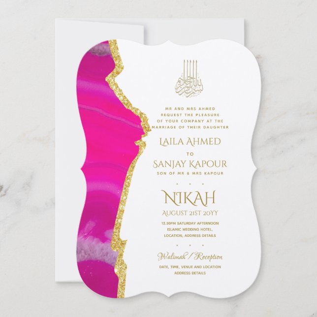 Nikah Wedding Invites - Agate Gold Islamic Walimah Einladung (Vorderseite)