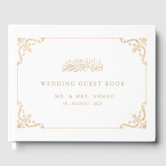 Nikah White Gold Islamische Hochzeit Gästebuch (Vorderseite)