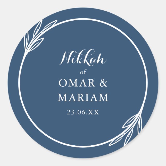 Nikkah Elegant Botanical Quote der Marine Runder Aufkleber (Vorderseite)