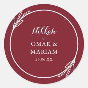 Nikkah Elegant Burgunder Botanischer Spruch Runder Aufkleber