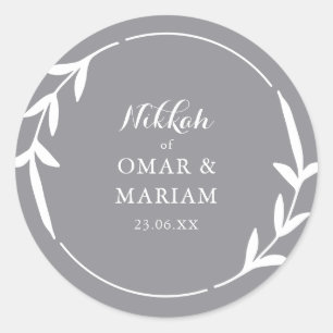 Nikkah Elegant Smoke Leaf Wreathe Border Runder Aufkleber
