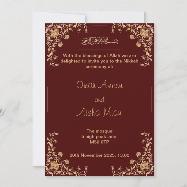 Nikkah Hochzeit laden rot und gold ein Einladung (Vorderseite)