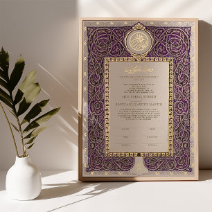 Nikkah-Urkunde Islamische Hochzeit Muslimisch Lila Foliendrucke
