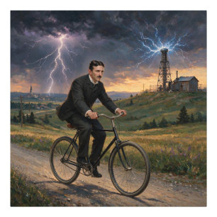 Nikola Tesla fährt Fahrrad zu seinem Labor um 1893 Fotodruck