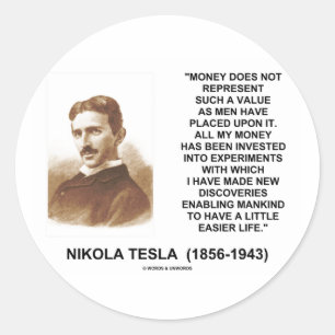Nikola Tesla-Geld-Wert-Entdeckungs-einfacheres Runder Aufkleber