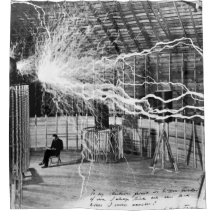 Nikola Tesla in seinem Labrador-Duschvorhang