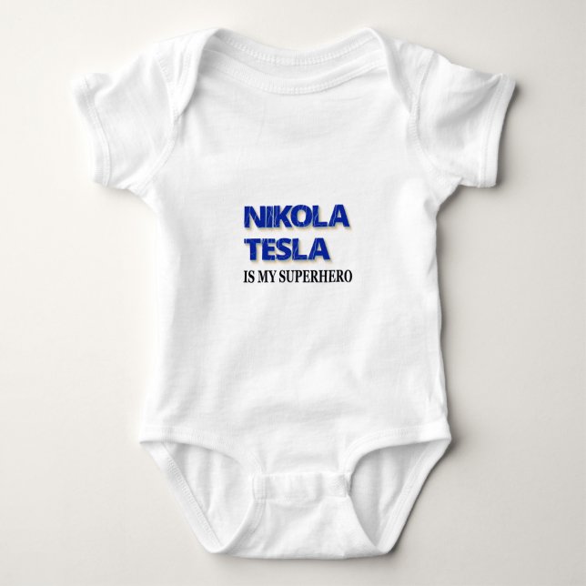 Nikola Tesla ist mein Superheld Baby Strampler (Vorderseite)