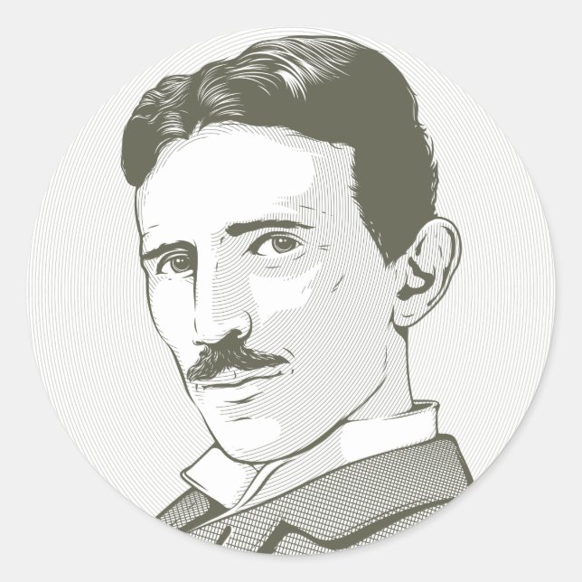 Nikola Tesla Portrait Runder Aufkleber (Vorderseite)