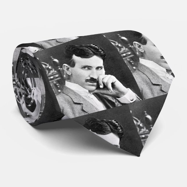 Nikola Tesla-Porträt-Muster Krawatte (Gerollt)