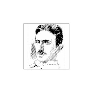 Nikola Tesla Zeichnend Gummistempel