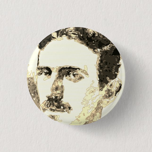 Nikola Tesla Zeichnete in Sepia Button (Vorderseite)
