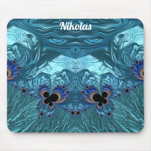 NIKOLAS ~ Blaues Aqua- und schwarzes Design  Mousepad (Vorne)