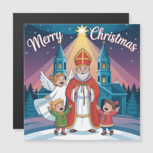 Nikolaus, Engel und Kinder Weihnachten Magnetkarte