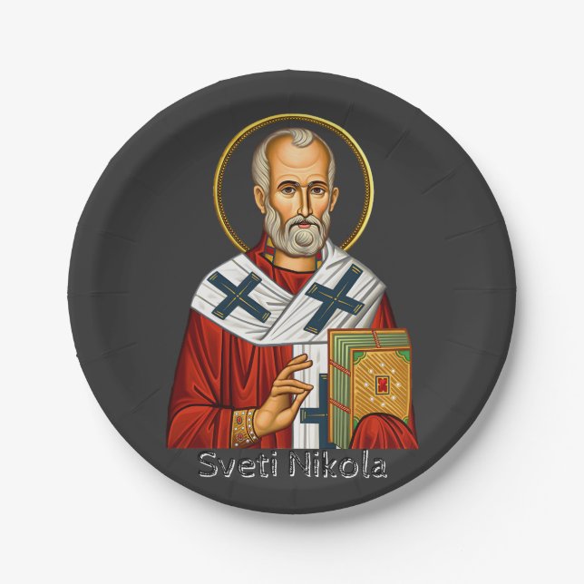 Nikolaus-Orthodoxen serbischen Buchstaben Ikone Pappteller (Vorderseite)