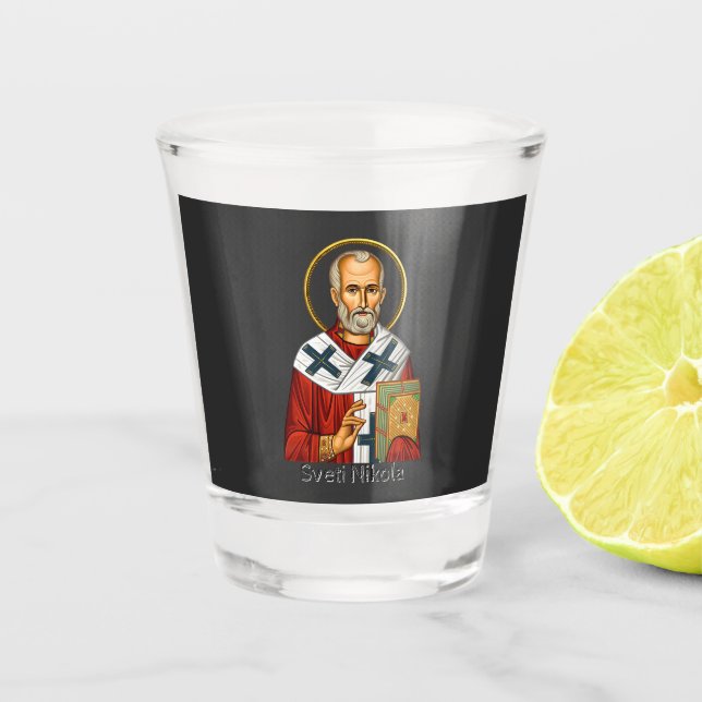Nikolaus-Orthodoxen serbischen Buchstaben Ikone Schnapsglas (Vorderseite)