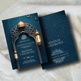 Nile Blue Islamic 3D Arch Elegant Mehndi Zeremonie Einladung