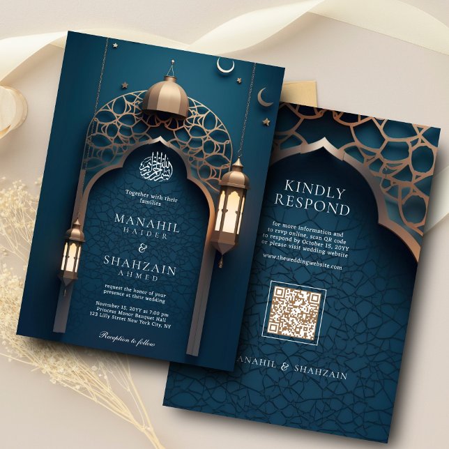 Nile Blue Islamic 3D Arch Elegante muslimische Hoc Einladung (Von Creator hochgeladen)