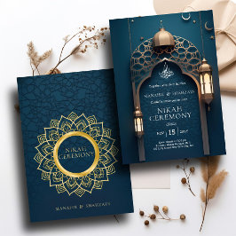 Nile Blue Islamic Arch Elegante Muslim Nikah Weddi Einladung