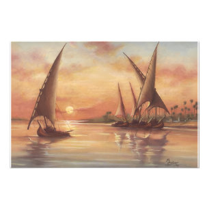 Nile-Fluss-Sonnenuntergang-Feluken-Kunst Fotodruck